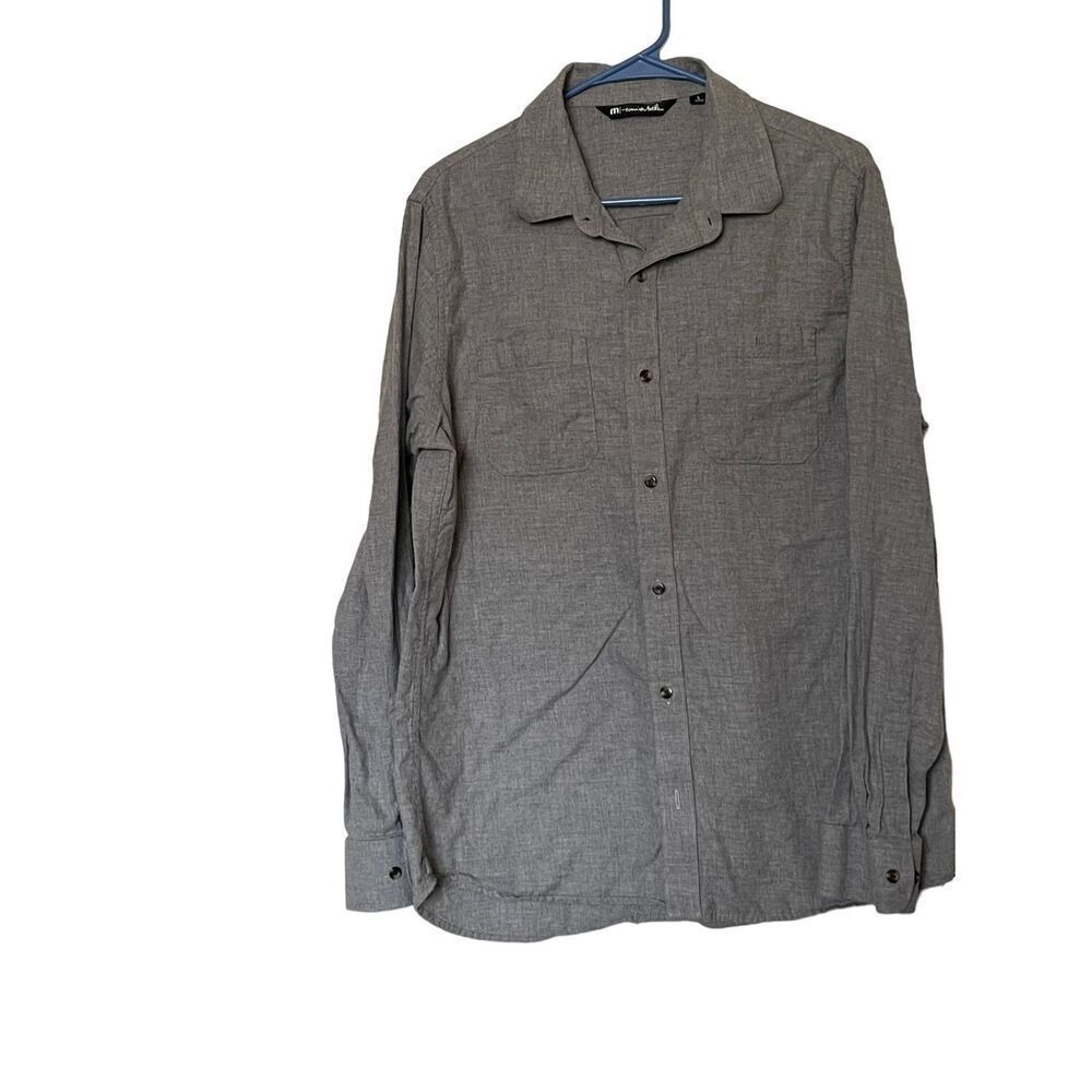 Travis Mathew Mens Gray Long-Sleeve Button-Down Shirt Large